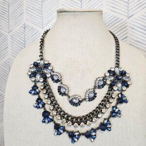 Charming Charlie Silver Tone & Blue Clear Rhinestone Layered Statement Necklace